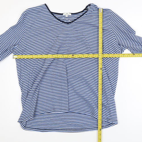 Tom Tailor Womens Blue Striped 2XL Cotton Blend V-Neck Top