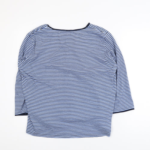 Tom Tailor Womens Blue Striped 2XL Cotton Blend V-Neck Top