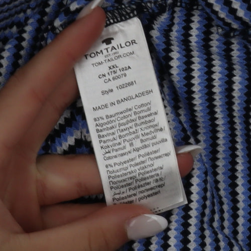 Tom Tailor Womens Blue Striped 2XL Cotton Blend V-Neck Top