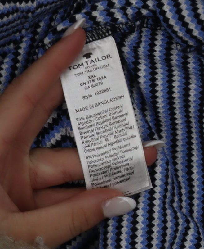 Tom Tailor Womens Blue Striped 2XL Cotton Blend V-Neck Top