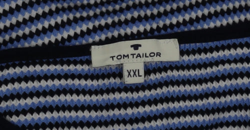Tom Tailor Womens Blue Striped 2XL Cotton Blend V-Neck Top