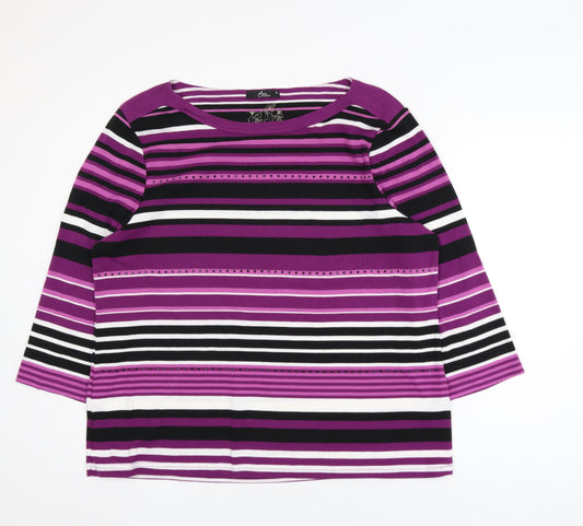 Bm Casual Women's Purple Striped 3/4 Sleeve Jersey Top XL