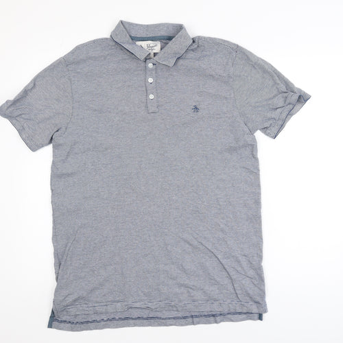 Original Penguin Men's Blue Striped Cotton Polo Shirt Size L