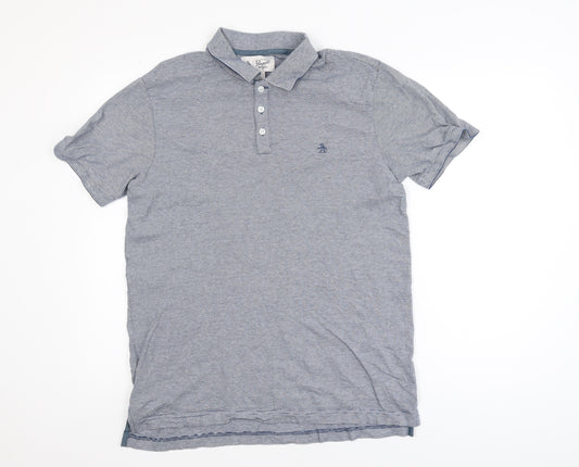 Original Penguin Men's Blue Striped Cotton Polo Shirt Size L