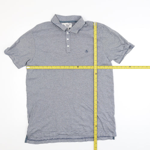 Original Penguin Men's Blue Striped Cotton Polo Shirt Size L