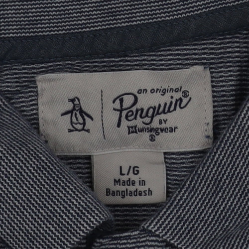 Original Penguin Men's Blue Striped Cotton Polo Shirt Size L