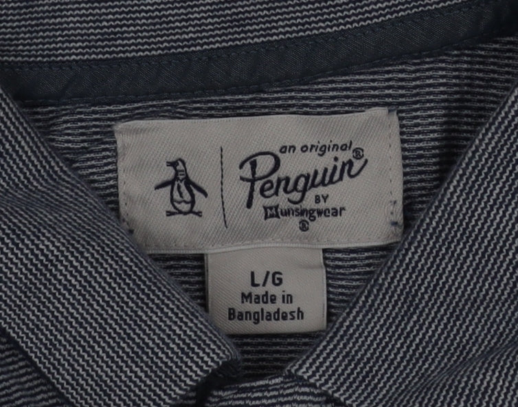 Original Penguin Men's Blue Striped Cotton Polo Shirt Size L