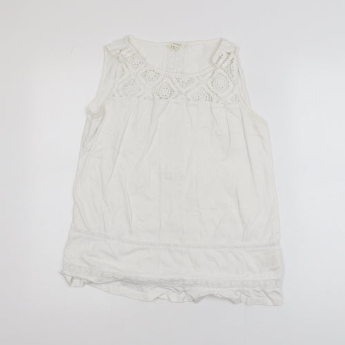 White Stuff Women’s White Crochet Tunic Blouse Size 10 Sleeveless