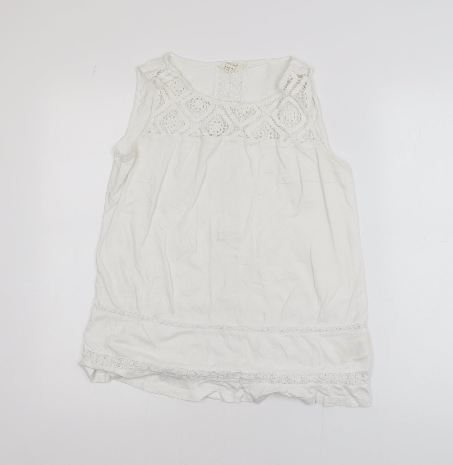 White Stuff Women’s White Crochet Tunic Blouse Size 10 Sleeveless