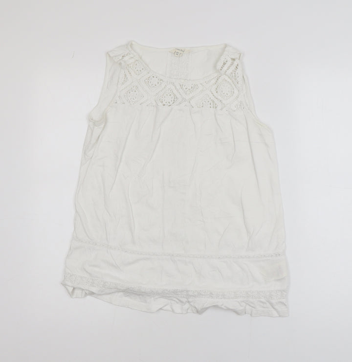 White Stuff Women’s White Crochet Tunic Blouse Size 10 Sleeveless