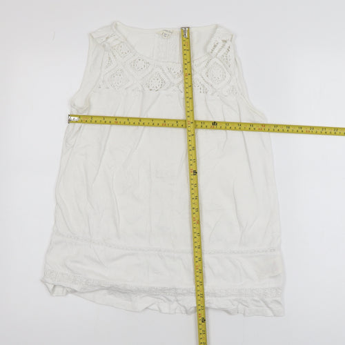 White Stuff Women’s White Crochet Tunic Blouse Size 10 Sleeveless