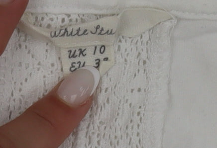 White Stuff Women’s White Crochet Tunic Blouse Size 10 Sleeveless