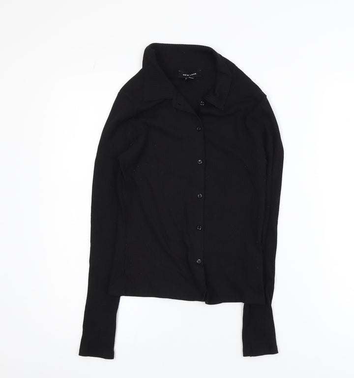 New Look Womens Black Collared Button Up Knitted Cardigan Size 8