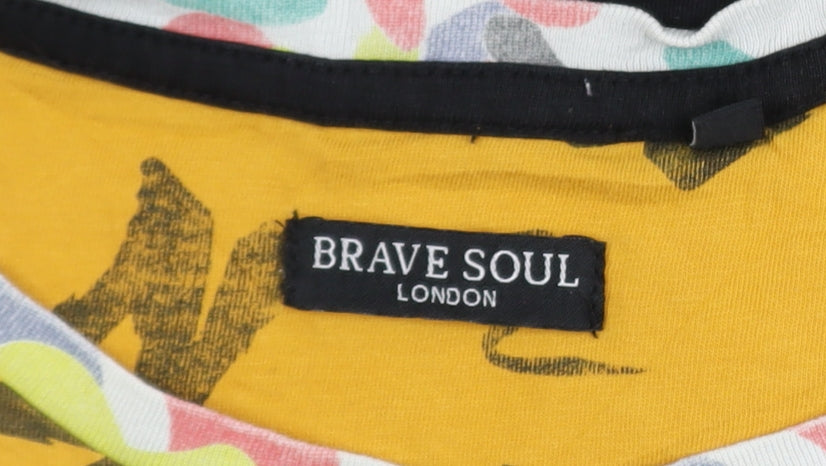 Brave Soul Men’s Multicoloured Graphic Print Cotton T-Shirt M