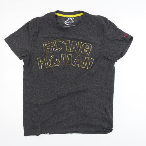 Being Human Men's Grey Studded Logo Crew Neck T-Shirt Size M