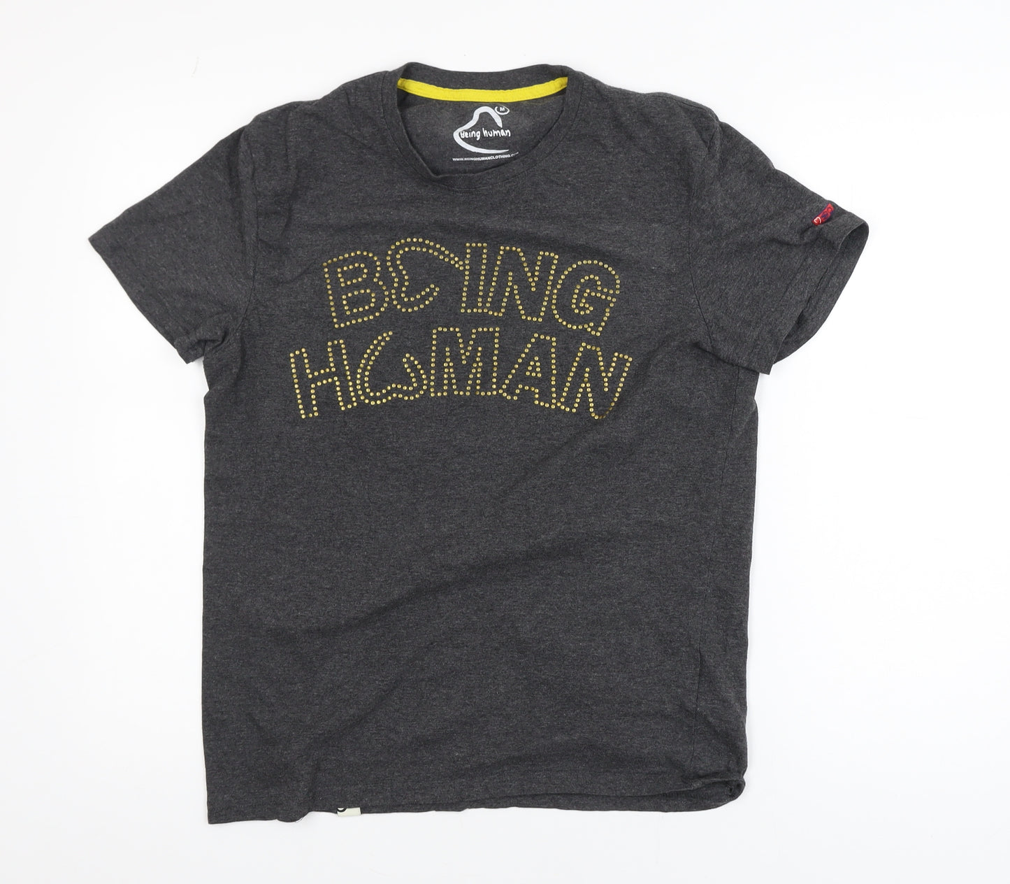 Being Human Men's Grey Studded Logo Crew Neck T-Shirt Size M