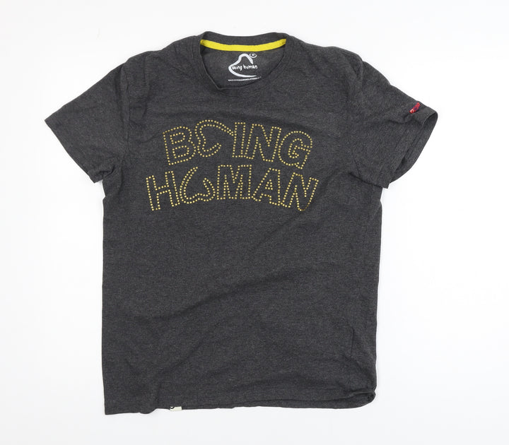 Being Human Men's Grey Studded Logo Crew Neck T-Shirt Size M