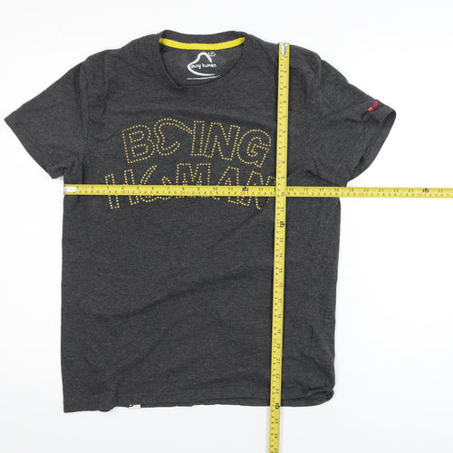 Being Human Men's Grey Studded Logo Crew Neck T-Shirt Size M