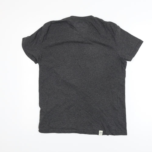 Being Human Men's Grey Studded Logo Crew Neck T-Shirt Size M