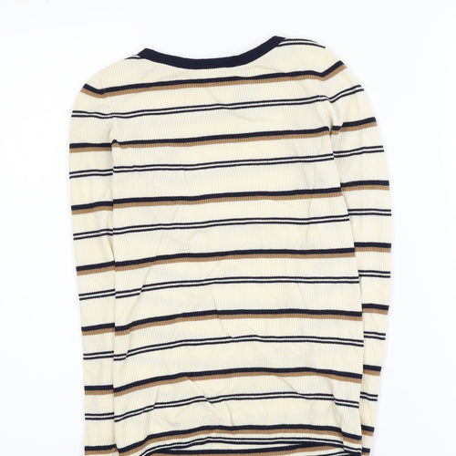 Theory Women Beige Striped Merino Wool Long Sleeve Top S