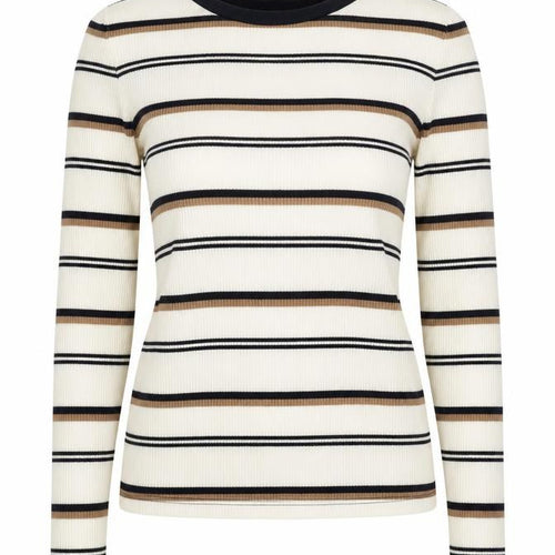Theory Women Beige Striped Merino Wool Long Sleeve Top S