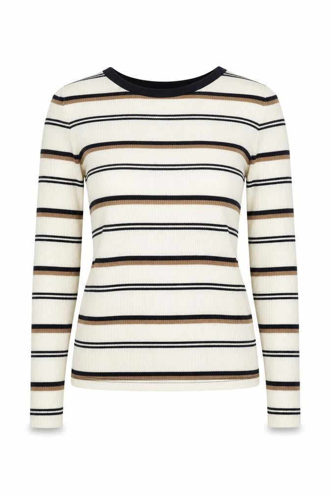 Theory Women Beige Striped Merino Wool Long Sleeve Top S