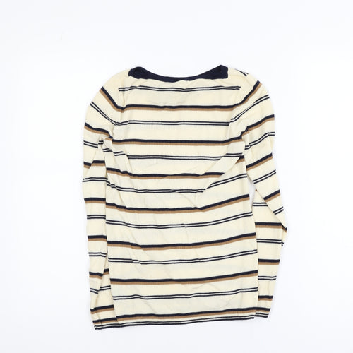 Theory Women Beige Striped Merino Wool Long Sleeve Top S