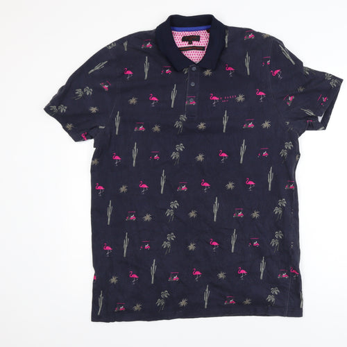 Ted Baker Golf Men's Navy Flamingo Print Cotton Polo Shirt L