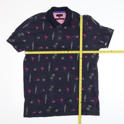 Ted Baker Golf Men's Navy Flamingo Print Cotton Polo Shirt L