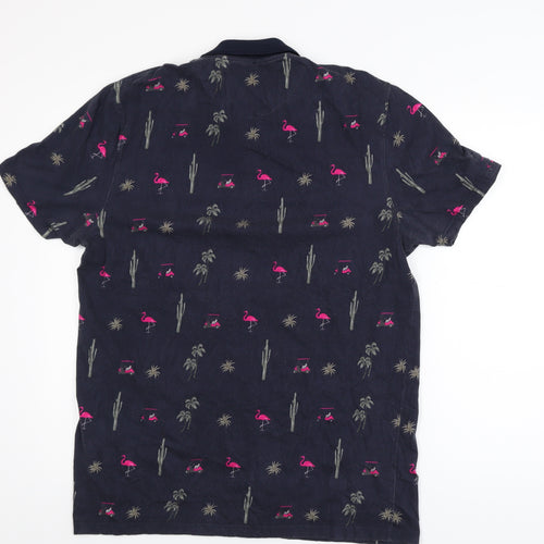 Ted Baker Golf Men's Navy Flamingo Print Cotton Polo Shirt L
