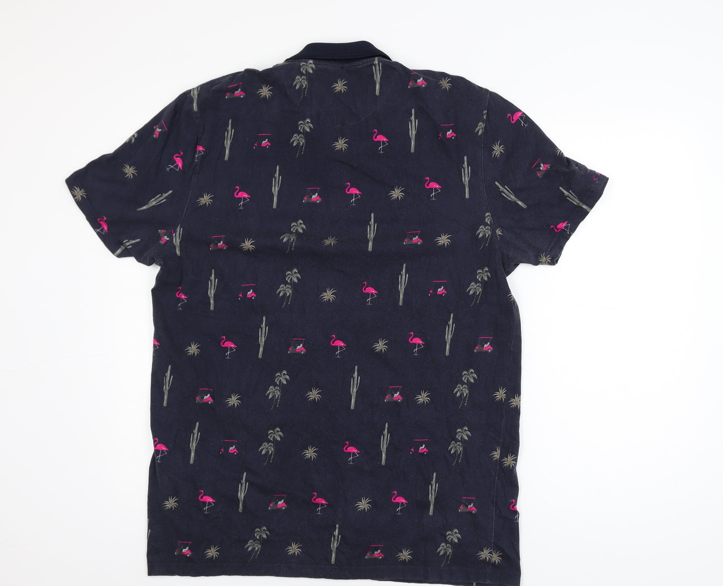Ted Baker Golf Men's Navy Flamingo Print Cotton Polo Shirt L