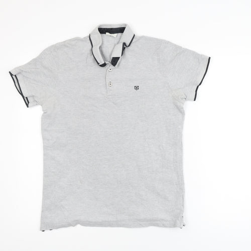Jack & Jones Mens Grey Short Sleeve Cotton Polo Shirt Size L