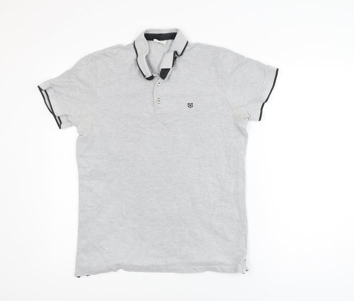Jack & Jones Mens Grey Short Sleeve Cotton Polo Shirt Size L