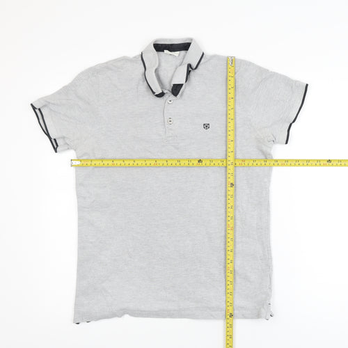 Jack & Jones Mens Grey Short Sleeve Cotton Polo Shirt Size L