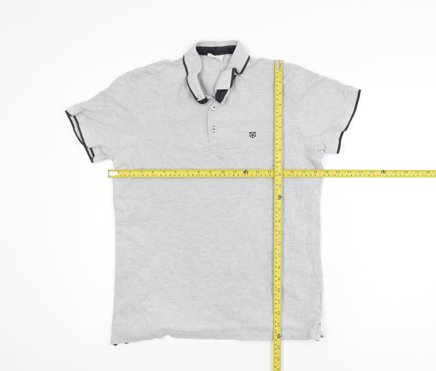 Jack & Jones Mens Grey Short Sleeve Cotton Polo Shirt Size L