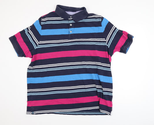 Marks and Spencer Blue Harbour Men's Navy Striped Polo XXL Regular Fit