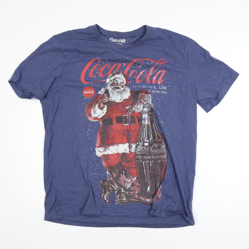 Tu Coca-Cola Men’s Blue Christmas Santa Graphic T-Shirt XL