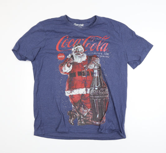 Tu Coca-Cola Men’s Blue Christmas Santa Graphic T-Shirt XL