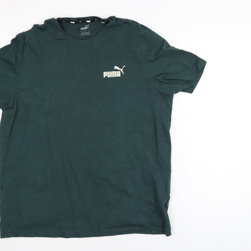 Puma Men's Green Short Sleeve Crew Neck Cotton Blend T-Shirt Size L
