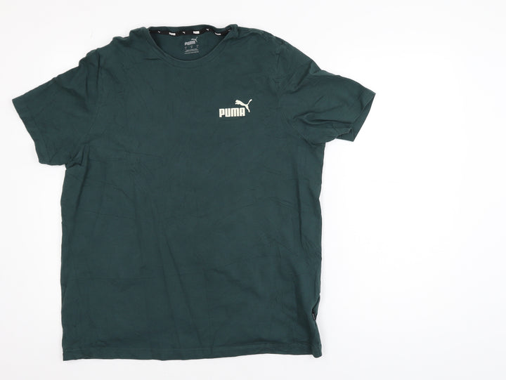 Puma Men's Green Short Sleeve Crew Neck Cotton Blend T-Shirt Size L