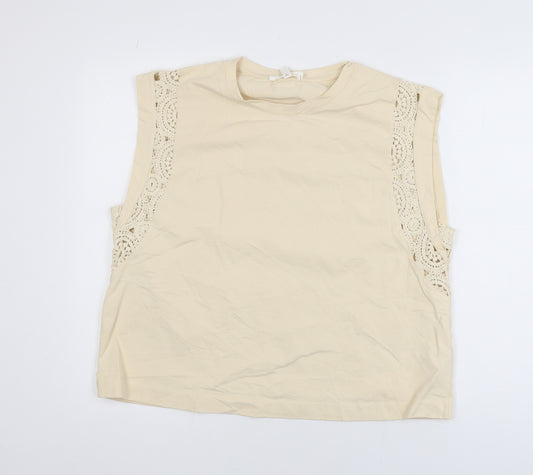 Marks and Spencer Per Una Women's Beige Crochet Lace Cotton Sleeveless Top Size 16