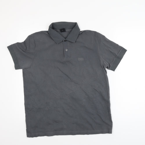 Hugo Boss Men's Grey Classic Fit Short Sleeve Polo Shirt L