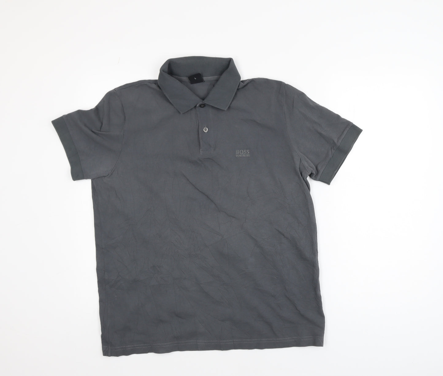 Hugo Boss Men's Grey Classic Fit Short Sleeve Polo Shirt L