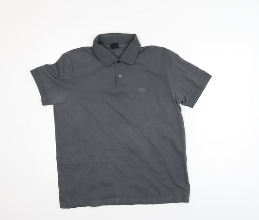 Hugo Boss Men's Grey Classic Fit Short Sleeve Polo Shirt L