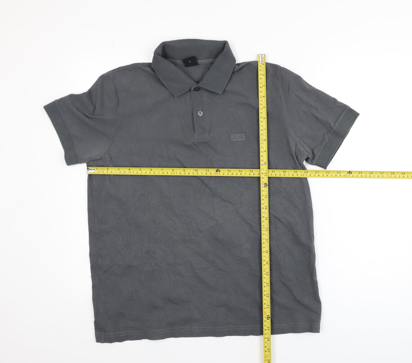 Hugo Boss Men's Grey Classic Fit Short Sleeve Polo Shirt L