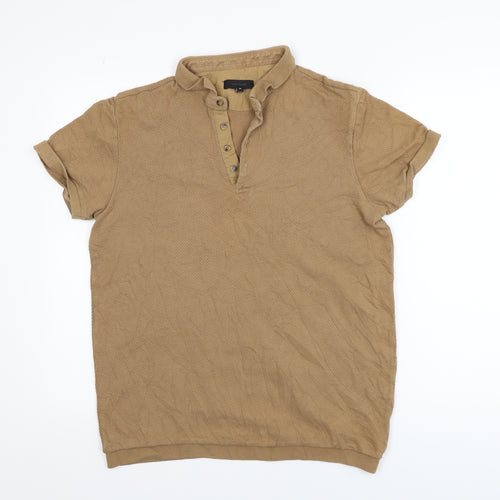 River Island Men's Brown Cotton Short Sleeve Polo Shirt Size M