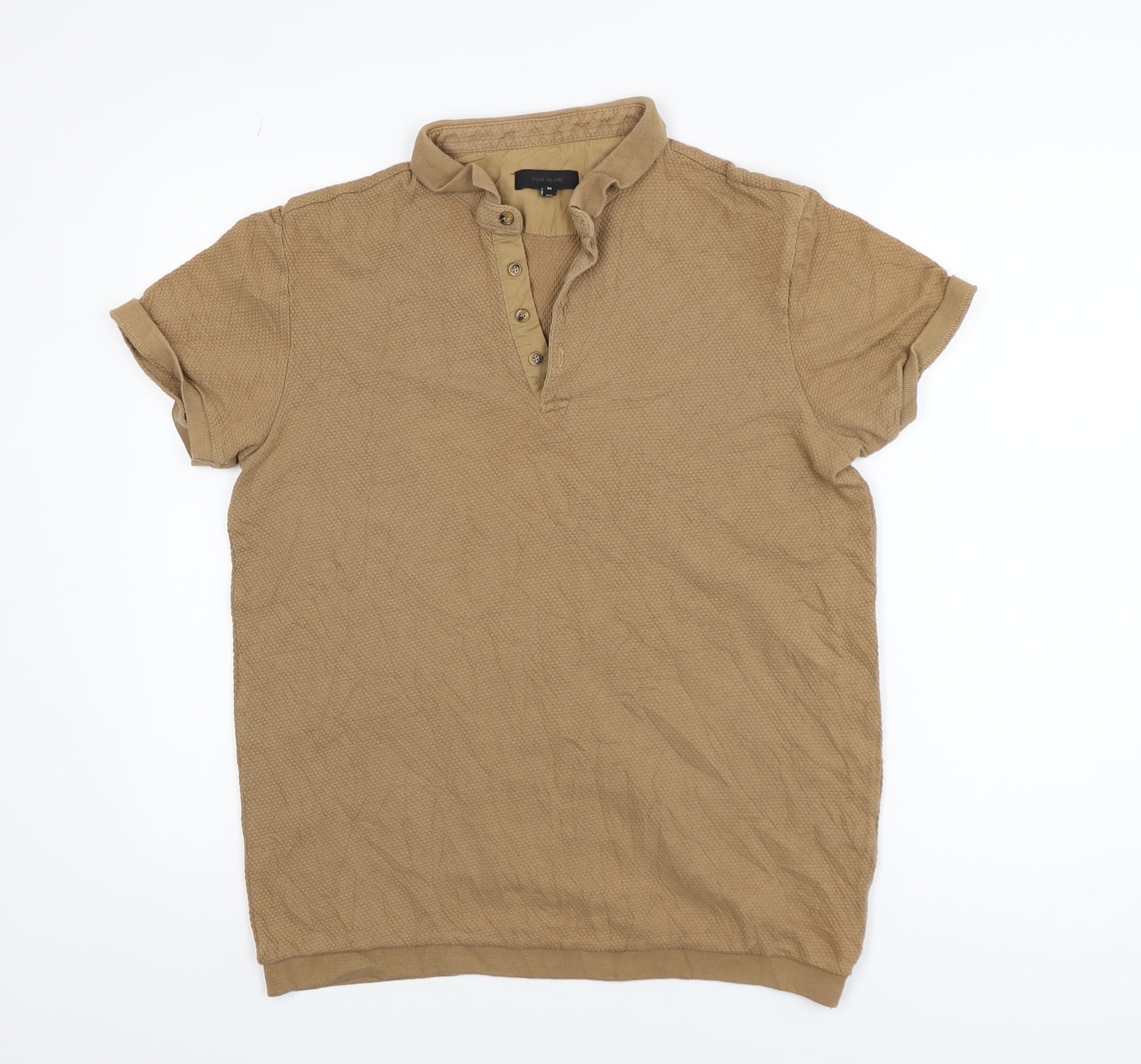 River Island Men's Brown Cotton Short Sleeve Polo Shirt Size M