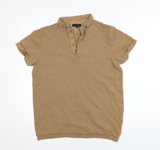 River Island Men's Brown Cotton Short Sleeve Polo Shirt Size M