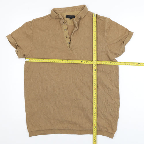 River Island Men's Brown Cotton Short Sleeve Polo Shirt Size M
