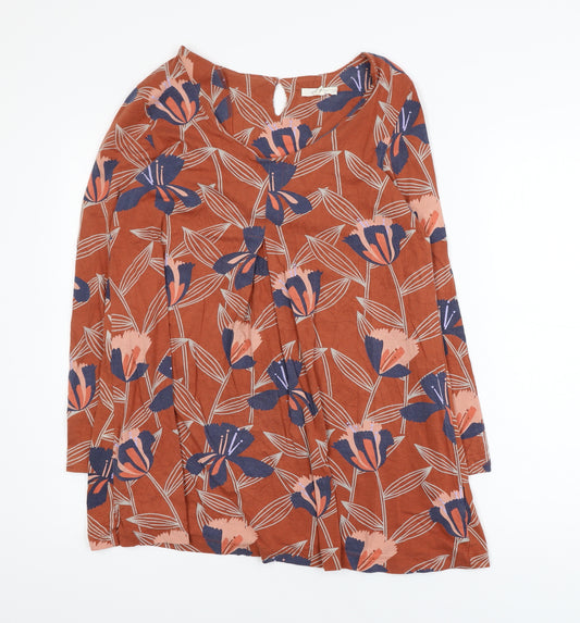 White Stuff Women's Brown Floral Tunic Blouse UK 12 Long Sleeve